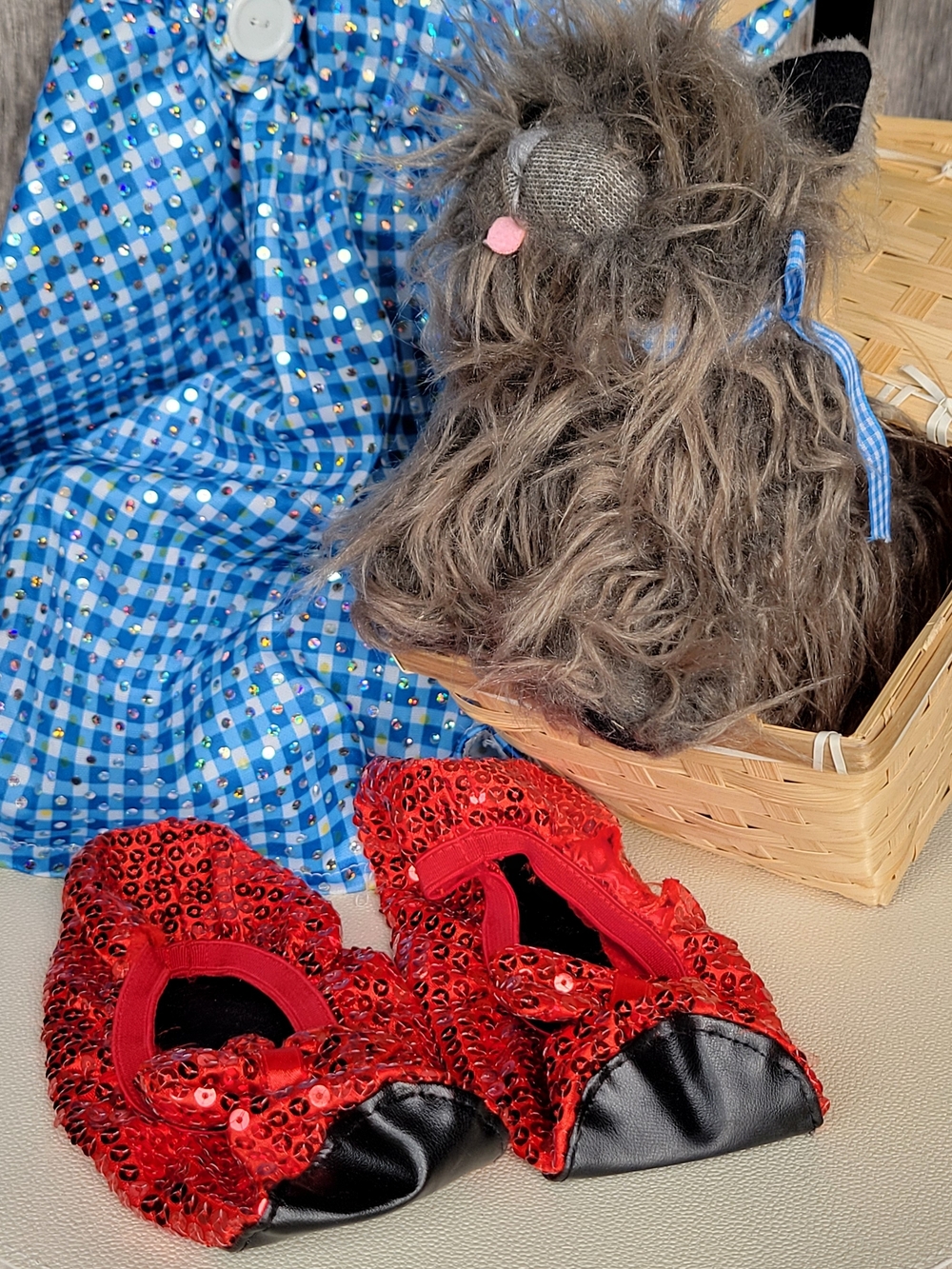 Dorothy Gingham Costume Dress - Basket, Toto & Red Sparkle Shoes 6-7yrs - Picture 4 of 5